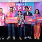 Galuh Neftita (SVP-Head of Brand Marketing & Communication Tri) - Chandra Pradyot Singh (SVP-Head of National Sales Tri) - Irma Aurora (District Operation Head- Jabodetabek & Banten Tri) - Rian Fahardhi (Content Creator) - Modynz (Content Creator & Host Festival Generasi Happy) - Bondol (Content Creator & Host Festival Generasi Happy) pada saat melakukan konferensi pers Generasi Happy Tangerang di Edutown Arena BSD City. (Foto: Istimewa)