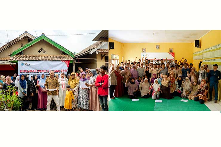 Paguyuban Sanggar Saung Lidi dan Tokoh beserta Masyarakat Desa Menes, mendukung Pemilu Damai 2024. (Foto: Etot Parker - Bantenesia)
