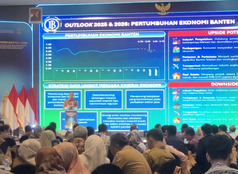 Kepala Kantor Bank Indonesia (BI) Perwakilan Provinsi Banten, Ameriza M Moesa, saat memberikan Sambutan daam Gelaran Forum Ekonomi Banten (FEB) 2025. (Foto: Bantenesia)