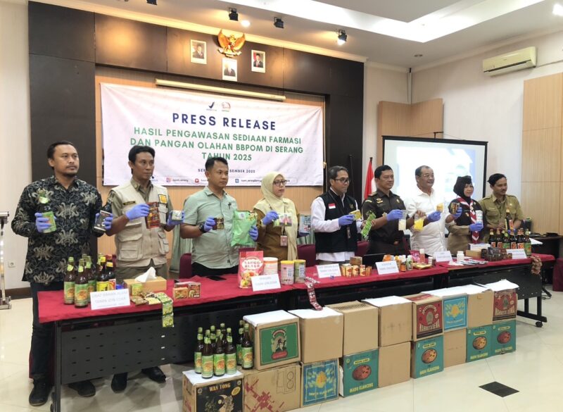 BBPOM Di Serang Menggelar Ungkap Hasil Pengawasan Sediaan Farmasi Dan Pangan Olahan Tahun 2025. (Foto: Bantenesia)