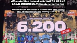 Seremonial dan Simbolik pengiriman donasi bagi korban bencana alam di Aceh dan Sumatera, dalam Gelaran Sound Of BCF 2025, Sabtu (27/12/2025) malam, di Alun-Alun Barat Kota Serang. (Foto: Official IG @soundofbcf)