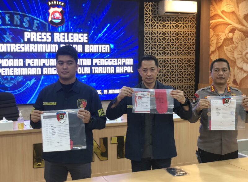 Press Conference, Ungkap Kasus Penipuan dan/atau Penggelapan dengan Modus Menjanjikan Kelulusan seleksi Calon Taruna Akademi Kepolisian (AKPOL). (Foto: Bantenesia)