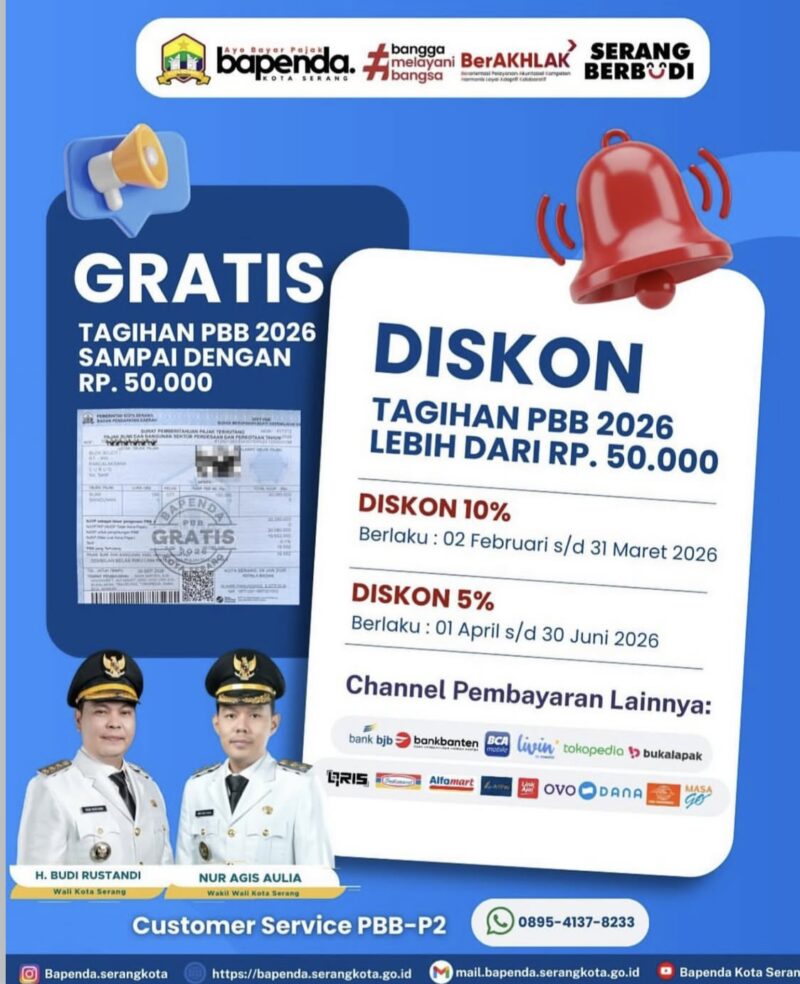 Pemerintah Kota (Pemkot) Serang mengeluarkan Kebijakan Baru terkait PBB P2. (Foto: Official Instagram Pemkot Serang)