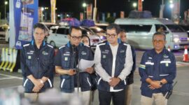 Direktur Utama ASDP Indonesia Ferry, Heru Widodo (Tengah), saat Pres Conference Update Pemudik di Pelabuhan Merak. (Foto: Istimewa)