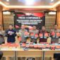 Kapolda Banten Irjen Pol. Hengki memimpin langsung Konferensi Pers, Ungkap Kasus Peredaran Narkotika jenis Sabu sebanyak 71 Kilogram. (Foto: Istimewa)